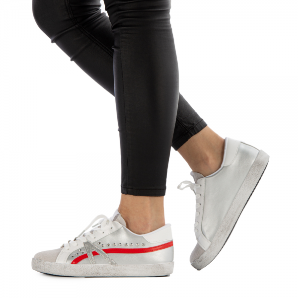 Γυναικεία αθλητικά παπούτσια  Seran λευκά με ασήμι, 4 - Kalapod.gr